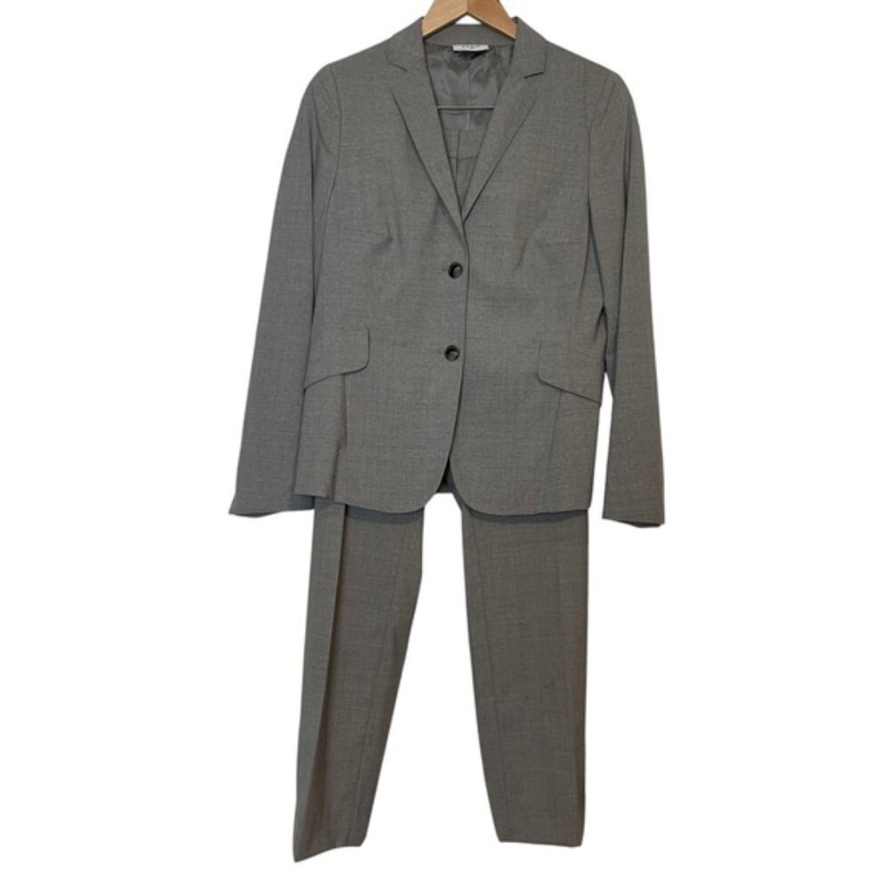 AKRIS Women Wool Suit Grey Career Business Blazer & Pants Size 10 Designer